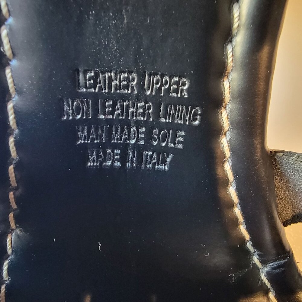 Anthropologie Silent D Italian Black Leather Wooden Fisherman Heels Sz 41 - Picture 11 of 11